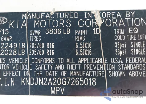 2016 Kia Soul из США, поврежденный, VIN KNDJN2A20G7265018